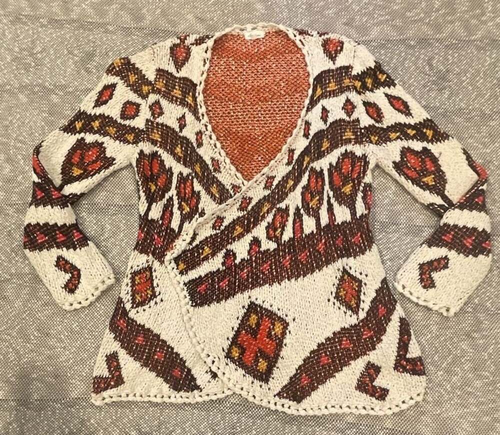 Ava Couture Geometric Pattern Knit Open Front Cardigan Sweater
